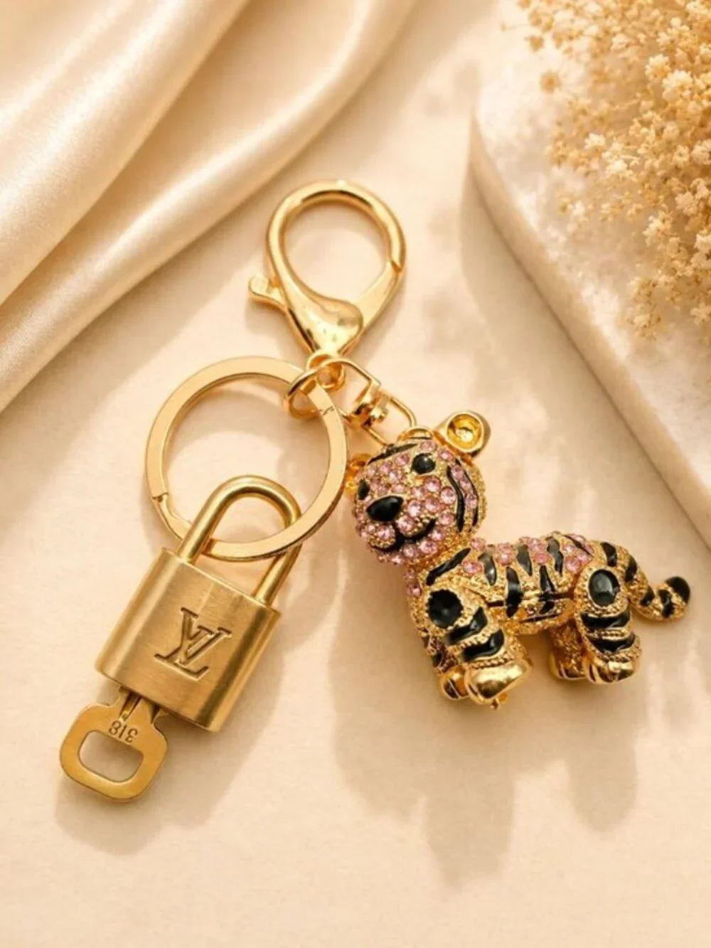 Louis Vuitton Authentic Gold Padlock 🔑 Key + Stylish Unbranded Lion Bag Charm
